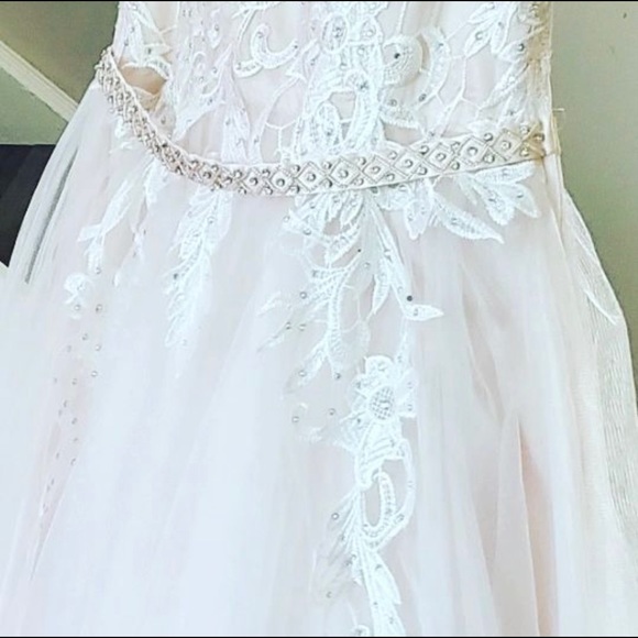 Beautiful sheer white with hints of pink prom dress never worn. Size 4 - Picture 4 of 15